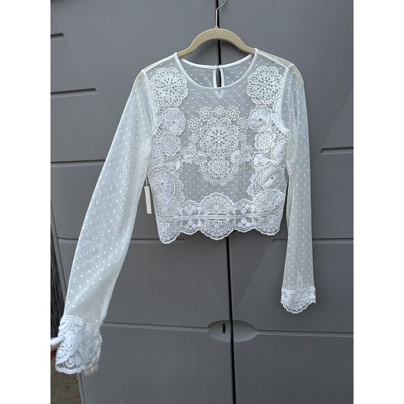 FOREVER 21 IVORY SHEER LACE CROCHET CASUAL TOP SZ Medium Coquette Festival - Picture 7 of 16